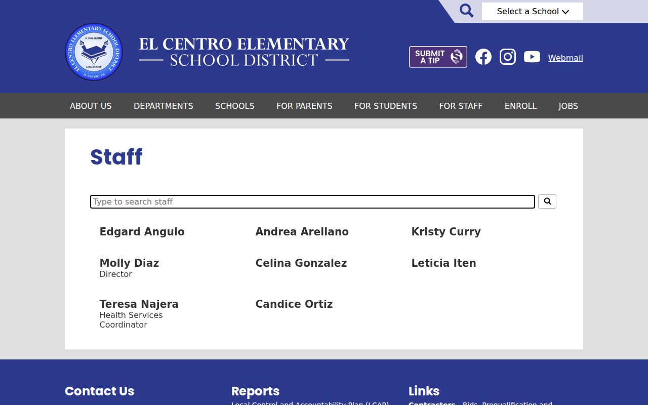 El Centro people directories ECESD staff directory search page